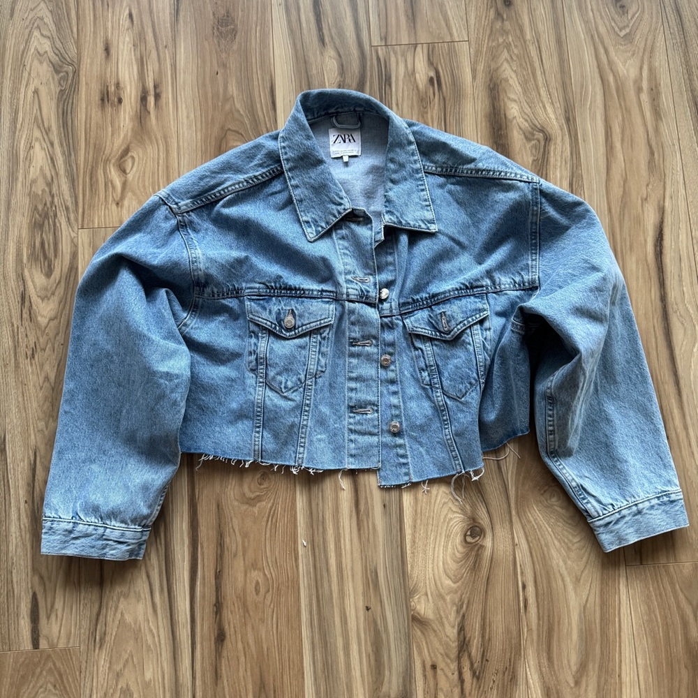 ✨ZARA Oversized fit cropped Denim Blue Jean Jacket Plus Size XXL